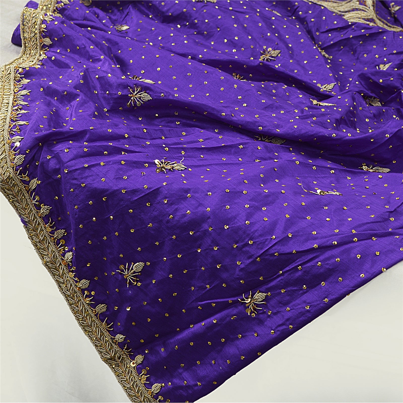 Sanskriti Vintage Purple Skirt Pure Satin Silk Hand Beaded Stitched Lehenga