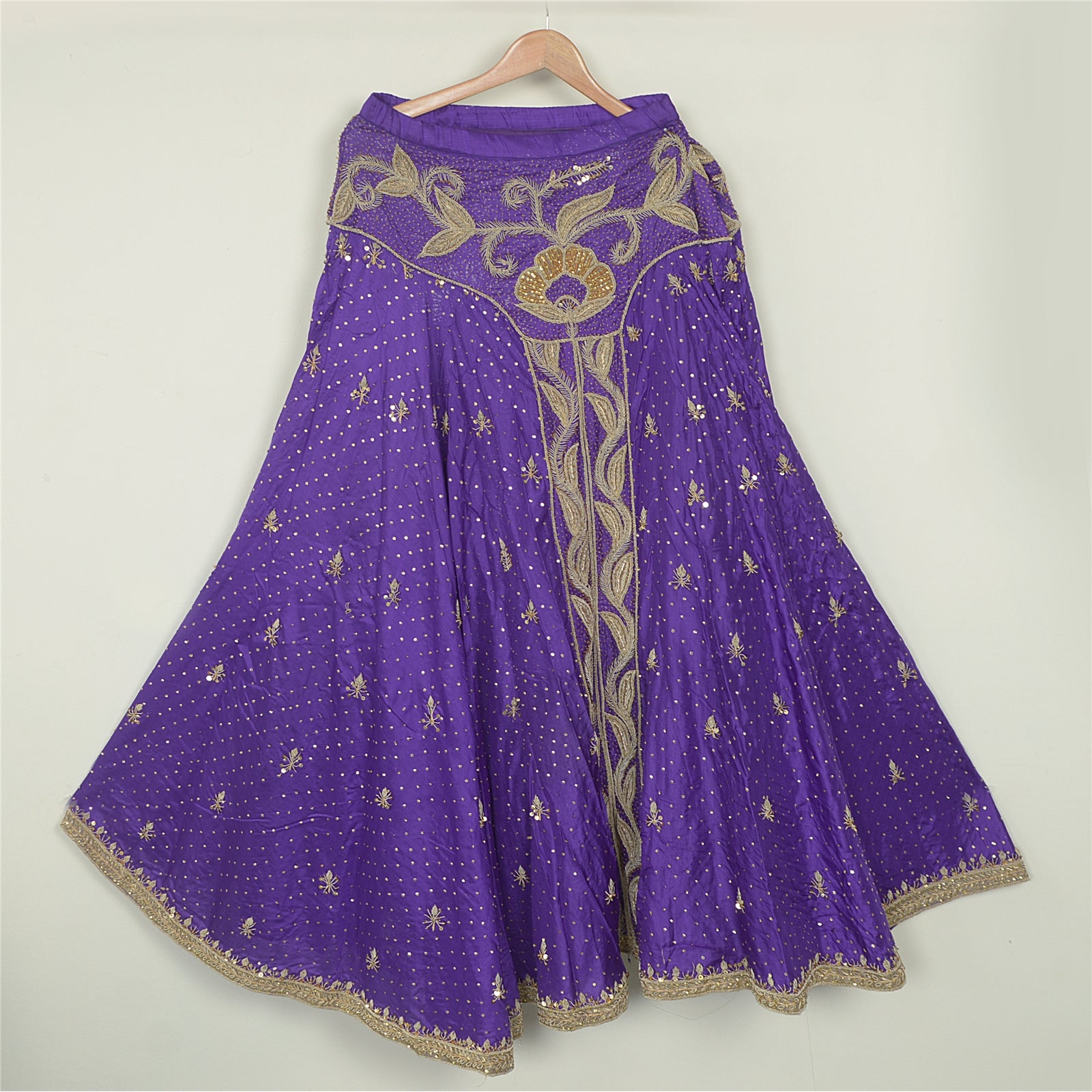 Sanskriti Vintage Purple Skirt Pure Satin Silk Hand Beaded Stitched Lehenga