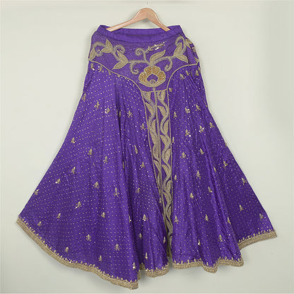 Sanskriti Vintage Purple Skirt Pure Satin Silk Hand Beaded Stitched Lehenga