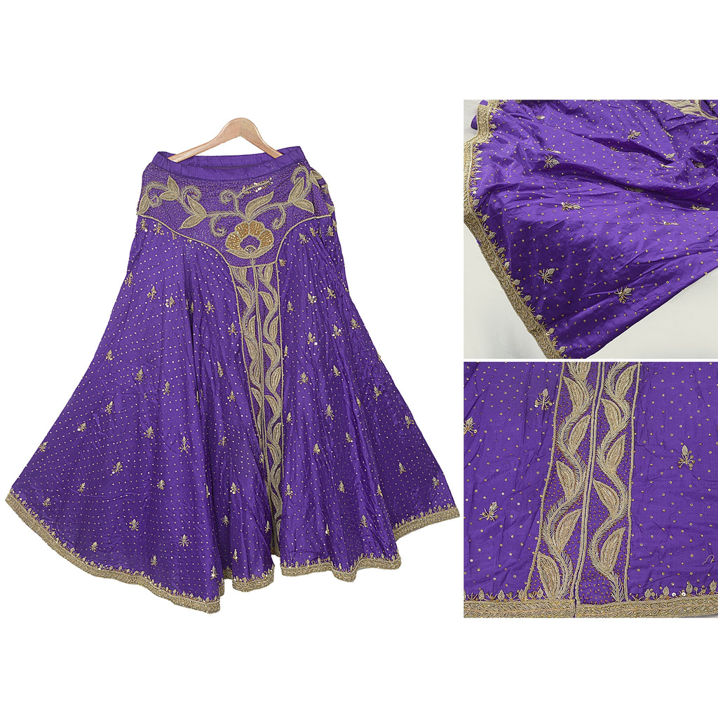 Sanskriti Vintage Purple Skirt Pure Satin Silk Hand Beaded Stitched Lehenga