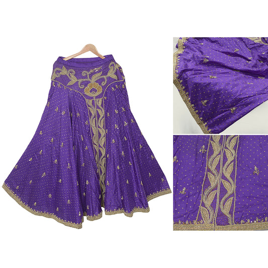 Sanskriti Vintage Purple Skirt Pure Satin Silk Hand Beaded Stitched Lehenga
