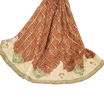 Sanskriti Vintage Long Skirt Pure Silk Red Hand Beaded Stitched Bandhani Lehenga