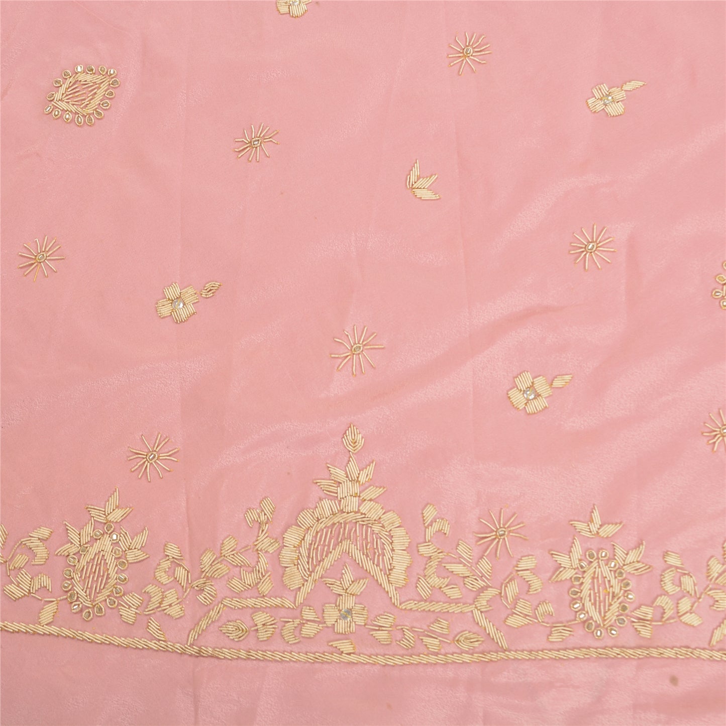 Sanskriti Vintage Long Skirt 100% Pure Silk Pink Hand Beaded Unstitched Lehenga