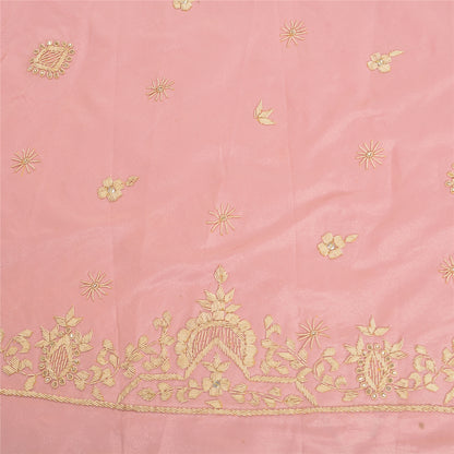 Sanskriti Vintage Long Skirt 100% Pure Silk Pink Hand Beaded Unstitched Lehenga