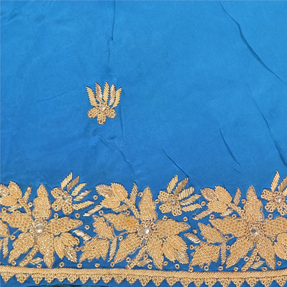 Sanskriti Vintage Long Skirt Pure Satin Silk Blue Handmade Unstitched Lehenga