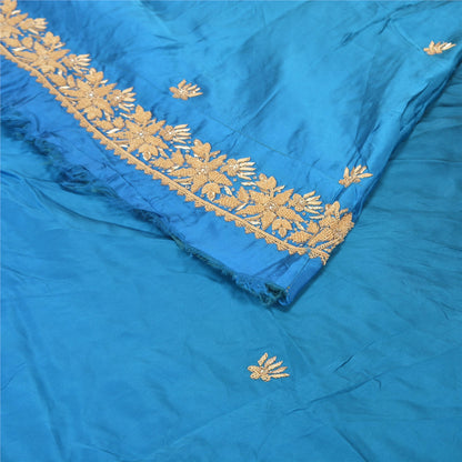Sanskriti Vintage Long Skirt Pure Satin Silk Blue Handmade Unstitched Lehenga