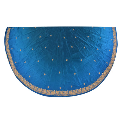 Sanskriti Vintage Long Skirt Pure Satin Silk Blue Handmade Unstitched Lehenga