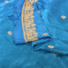 Sanskriti Vintage Long Skirt Pure Satin Silk Blue Handmade Unstitched Lehenga