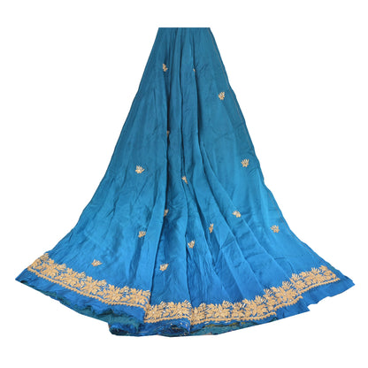 Sanskriti Vintage Long Skirt Pure Satin Silk Blue Handmade Unstitched Lehenga