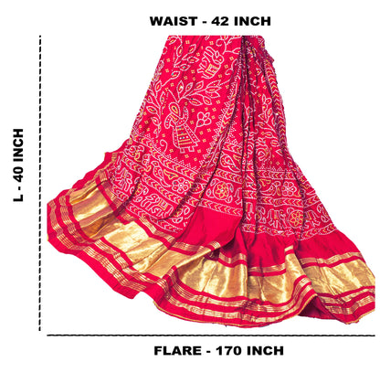 Sanskriti Vintage Pink Pure Cotton Skirt Choli Dupatta Set Bandhani Hand Painted