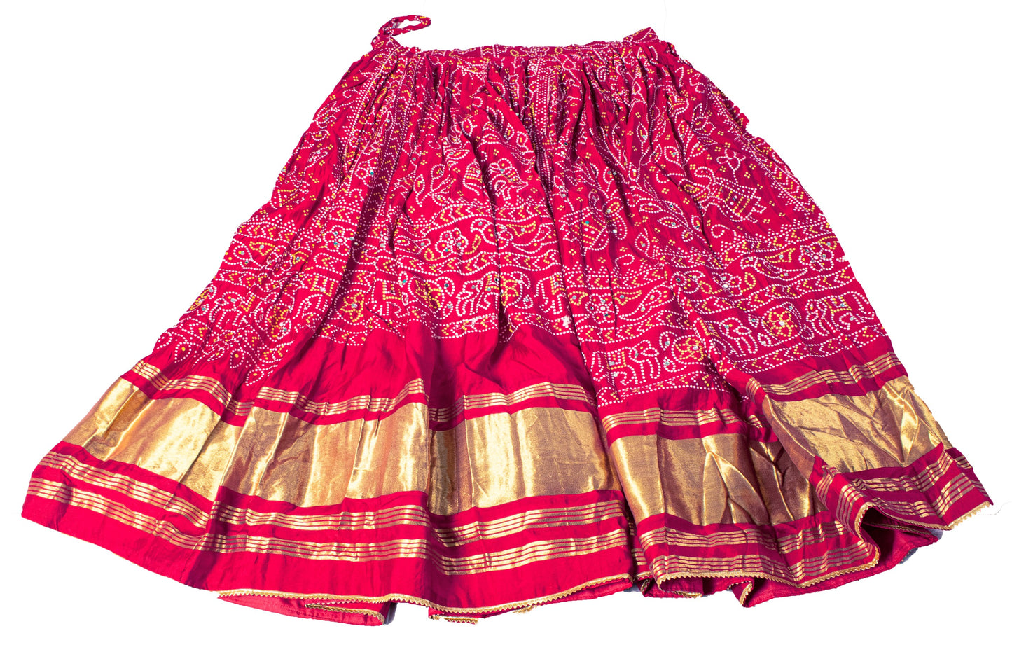 Sanskriti Vintage Pink Pure Cotton Skirt Choli Dupatta Set Bandhani Hand Painted