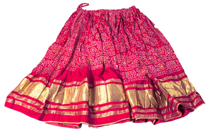Sanskriti Vintage Pink Pure Cotton Skirt Choli Dupatta Set Bandhani Hand Painted