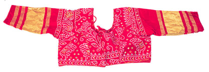 Sanskriti Vintage Pink Pure Cotton Skirt Choli Dupatta Set Bandhani Hand Painted