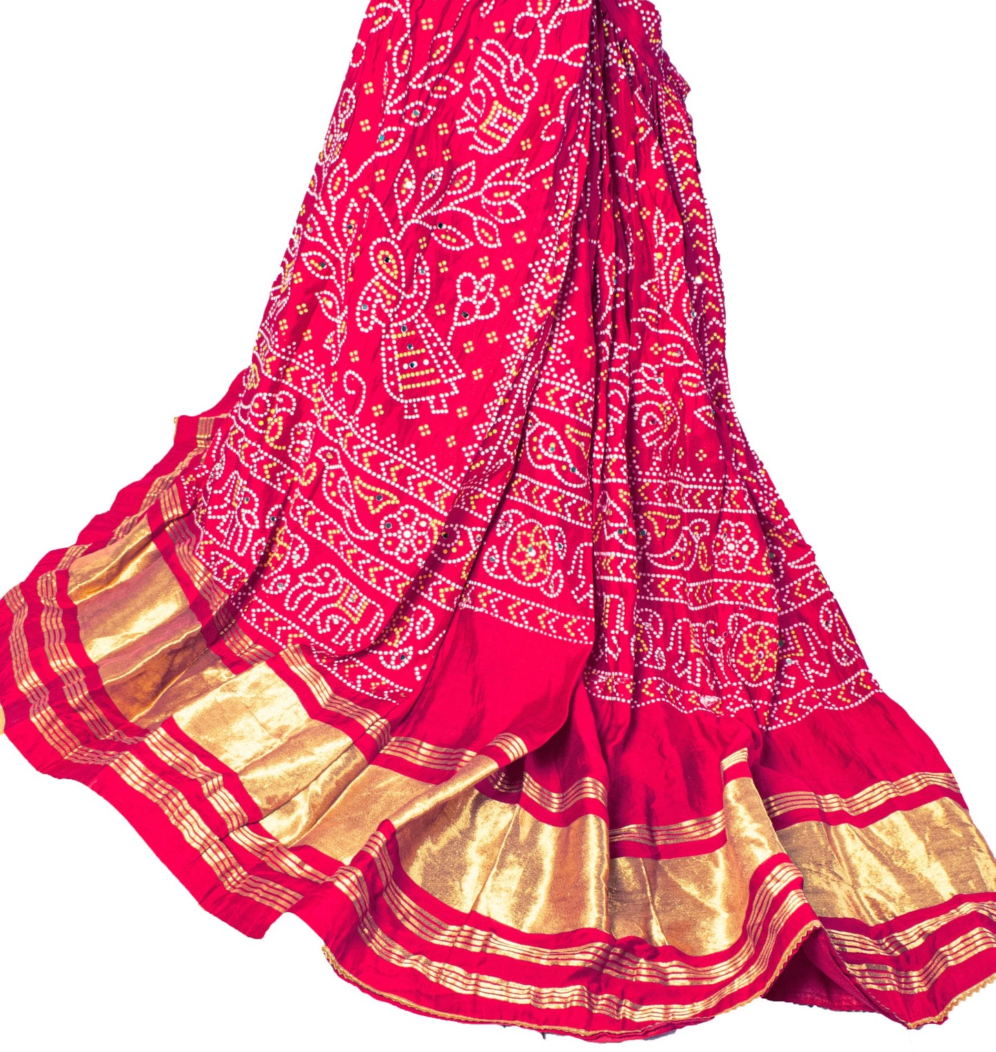 Sanskriti Vintage Pink Pure Cotton Skirt Choli Dupatta Set Bandhani Hand Painted