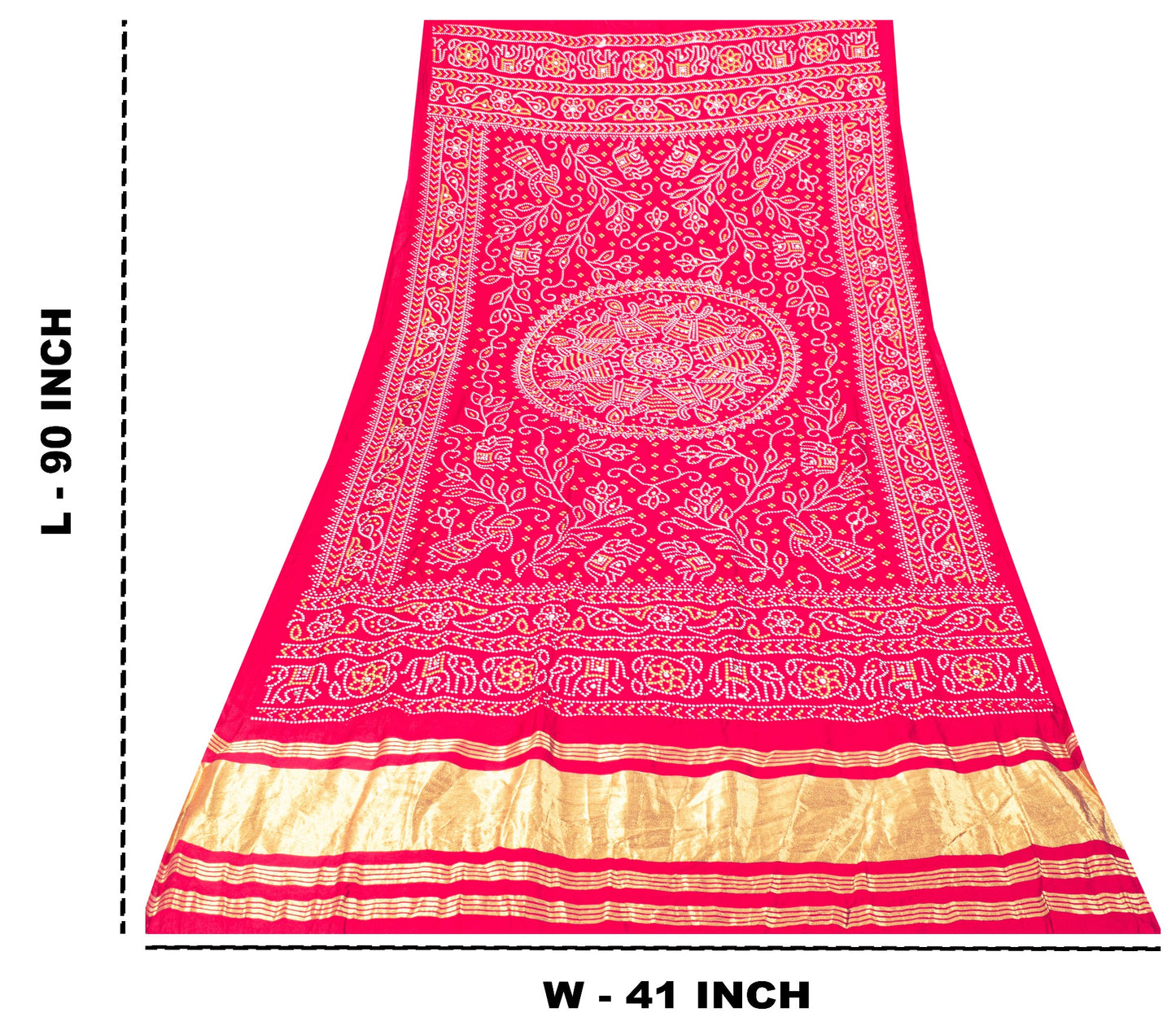 Sanskriti Vintage Pink Pure Cotton Skirt Choli Dupatta Set Bandhani Hand Painted