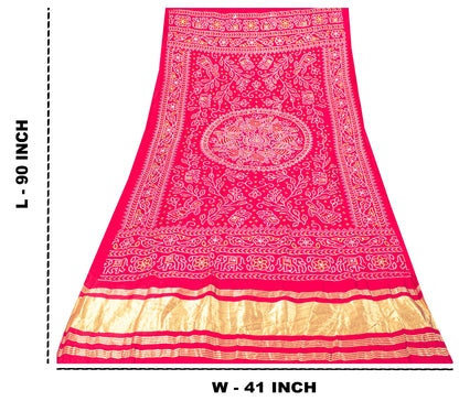 Sanskriti Vintage Pink Pure Cotton Skirt Choli Dupatta Set Bandhani Hand Painted