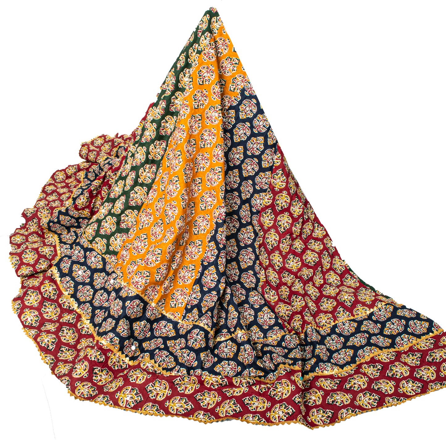 Sanskriti New Multicolor Pure Cotton Skirt Choli Dupatta Set Bagru Hand Block