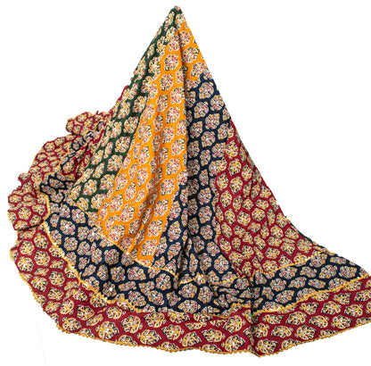 Sanskriti New Multicolor Pure Cotton Skirt Choli Dupatta Set Bagru Hand Block