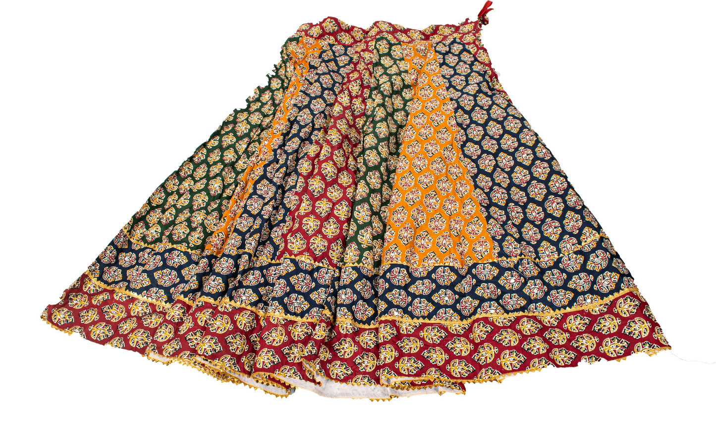 Sanskriti New Multicolor Pure Cotton Skirt Choli Dupatta Set Bagru Hand Block