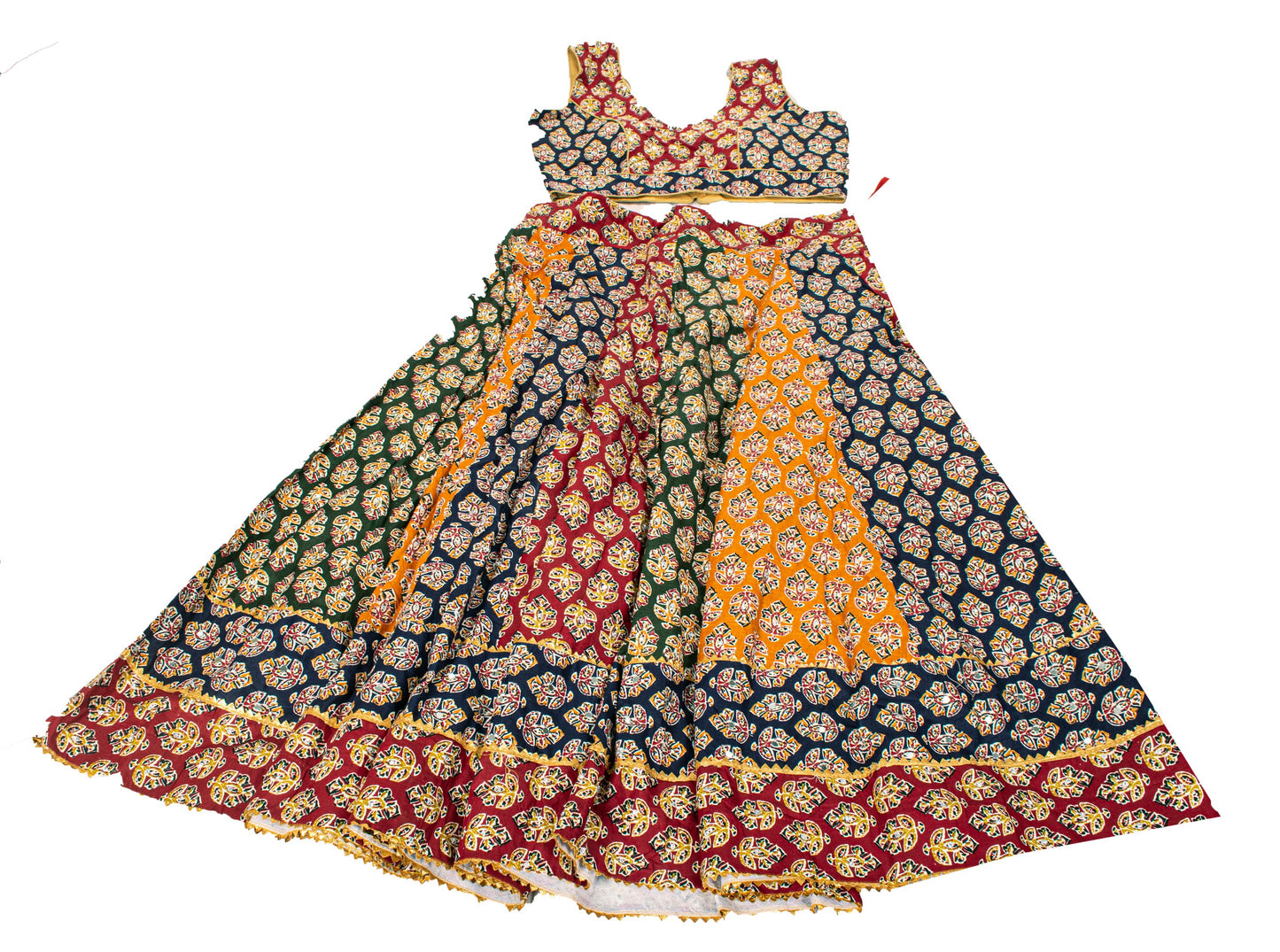 Sanskriti New Multicolor Pure Cotton Skirt Choli Dupatta Set Bagru Hand Block