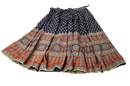 anskriti New Blue Pure Cotton Skirt Choli Dupatta Set Bagru Hand Block Printed