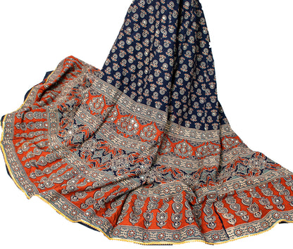 anskriti New Blue Pure Cotton Skirt Choli Dupatta Set Bagru Hand Block Printed