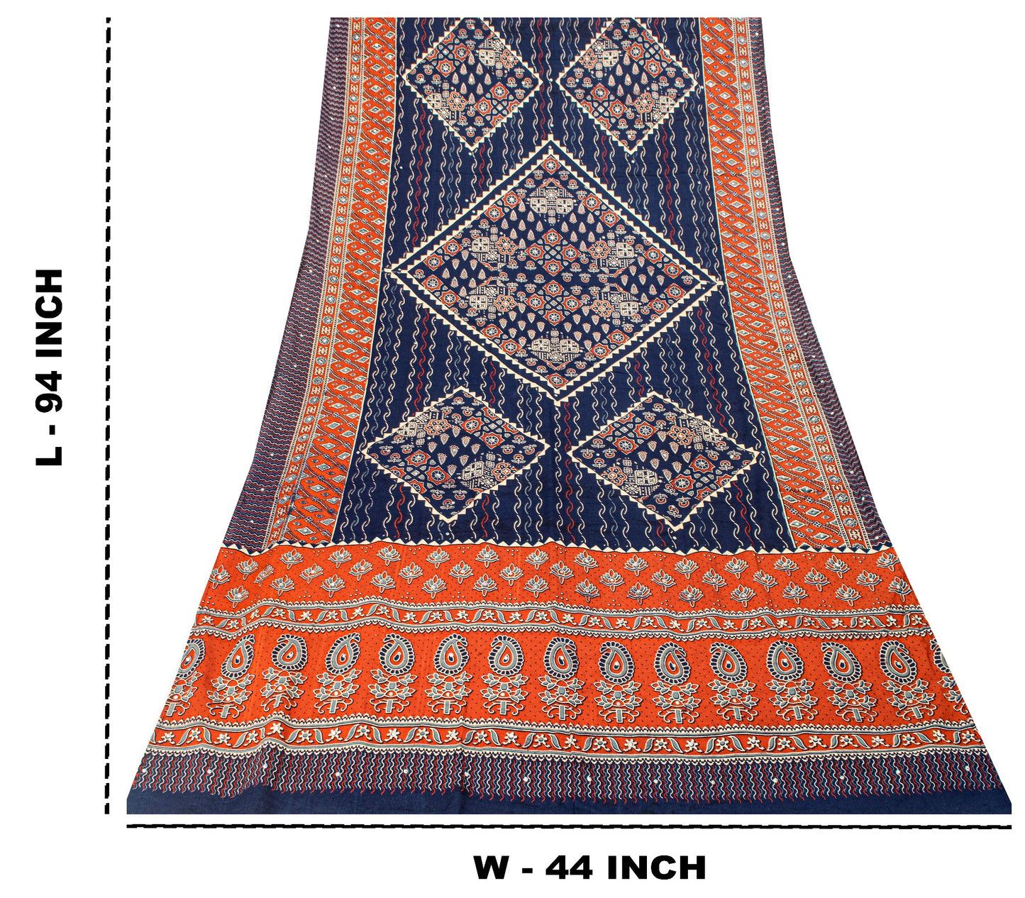 anskriti New Blue Pure Cotton Skirt Choli Dupatta Set Bagru Hand Block Printed