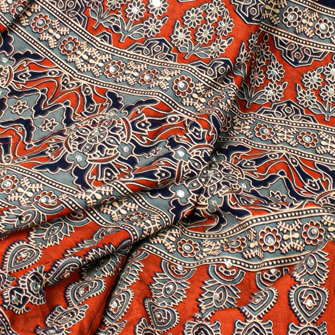 anskriti New Blue Pure Cotton Skirt Choli Dupatta Set Bagru Hand Block Printed