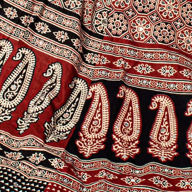 Sanskriti New Brown Pure Cotton Skirt Choli Dupatta Set Ajrakh Hand Block Print