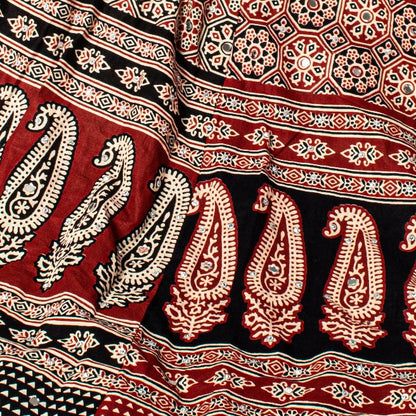 Sanskriti New Brown Pure Cotton Skirt Choli Dupatta Set Ajrakh Hand Block Print
