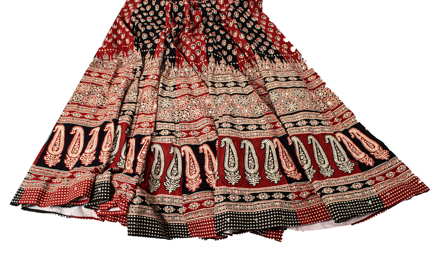 Sanskriti New Brown Pure Cotton Skirt Choli Dupatta Set Ajrakh Hand Block Print