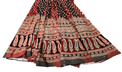 Sanskriti New Brown Pure Cotton Skirt Choli Dupatta Set Ajrakh Hand Block Print