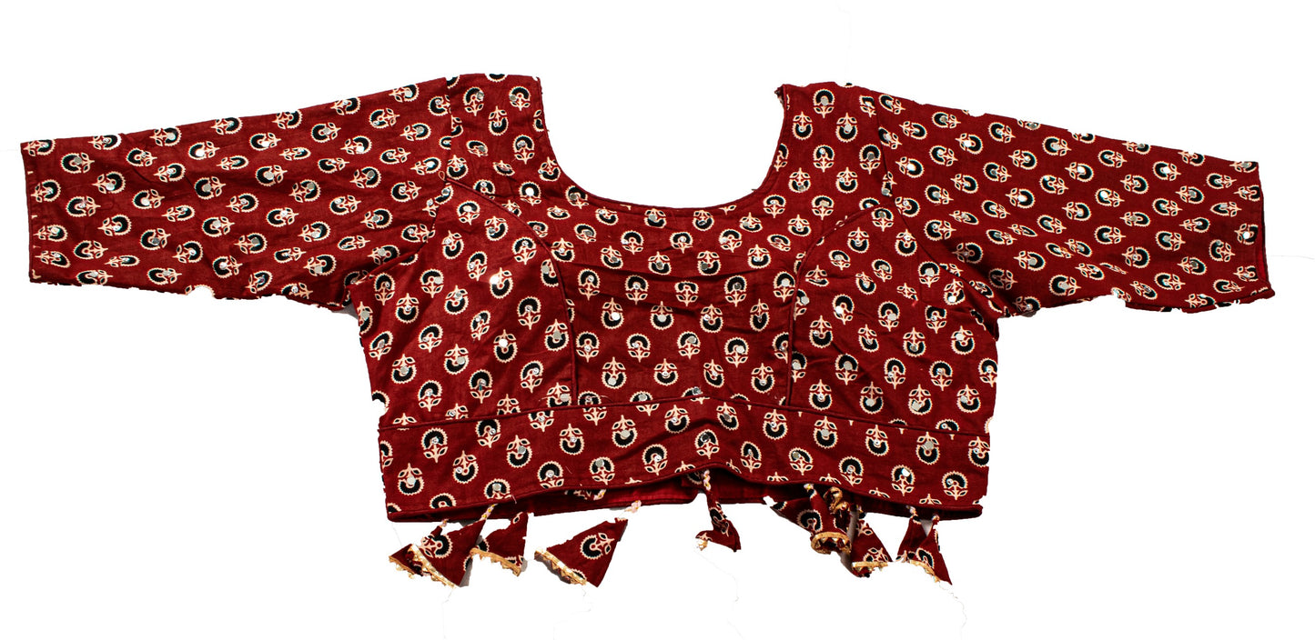 Sanskriti New Brown Pure Cotton Skirt Choli Dupatta Set Ajrakh Hand Block Print