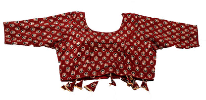 Sanskriti New Brown Pure Cotton Skirt Choli Dupatta Set Ajrakh Hand Block Print