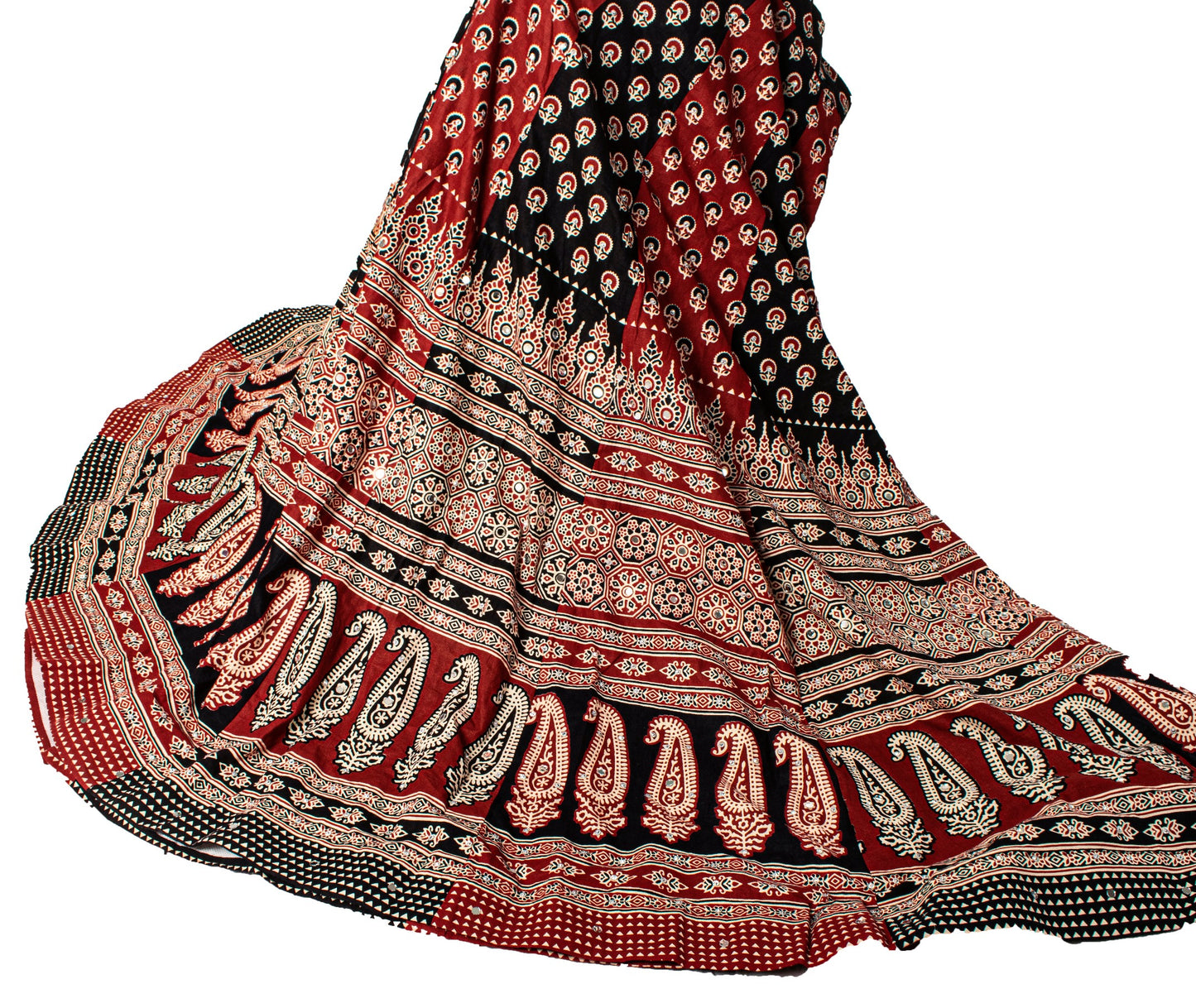 Sanskriti New Brown Pure Cotton Skirt Choli Dupatta Set Ajrakh Hand Block Print