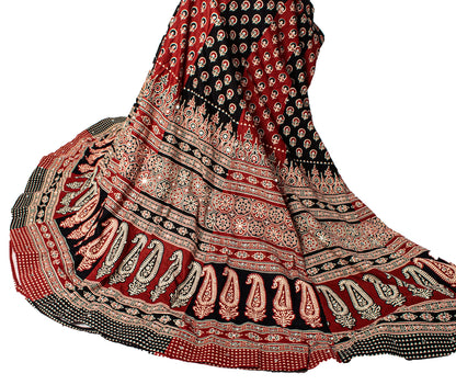 Sanskriti New Brown Pure Cotton Skirt Choli Dupatta Set Ajrakh Hand Block Print