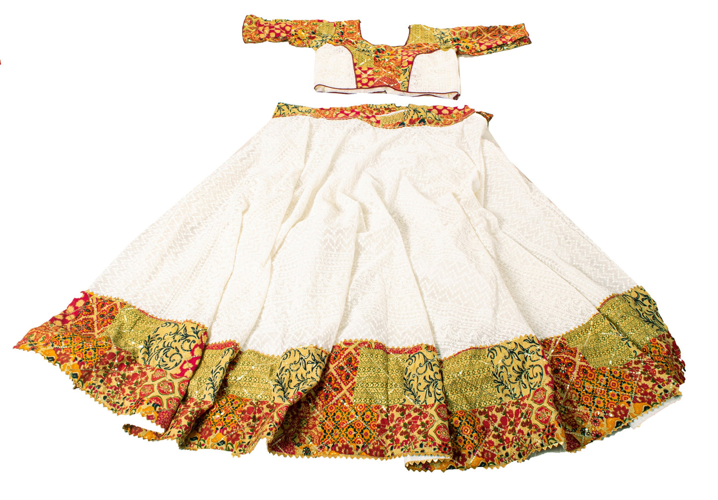 Sanskriti New White Georgette Skirt Choli Dupatta Set Hand Embroidery Chikankari