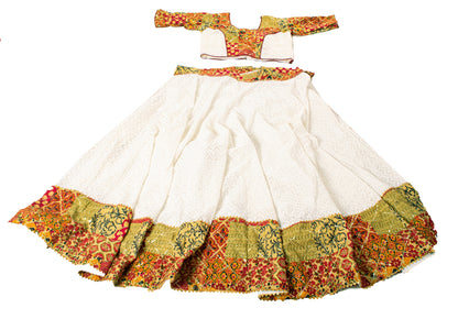 Sanskriti New White Georgette Skirt Choli Dupatta Set Hand Embroidery Chikankari