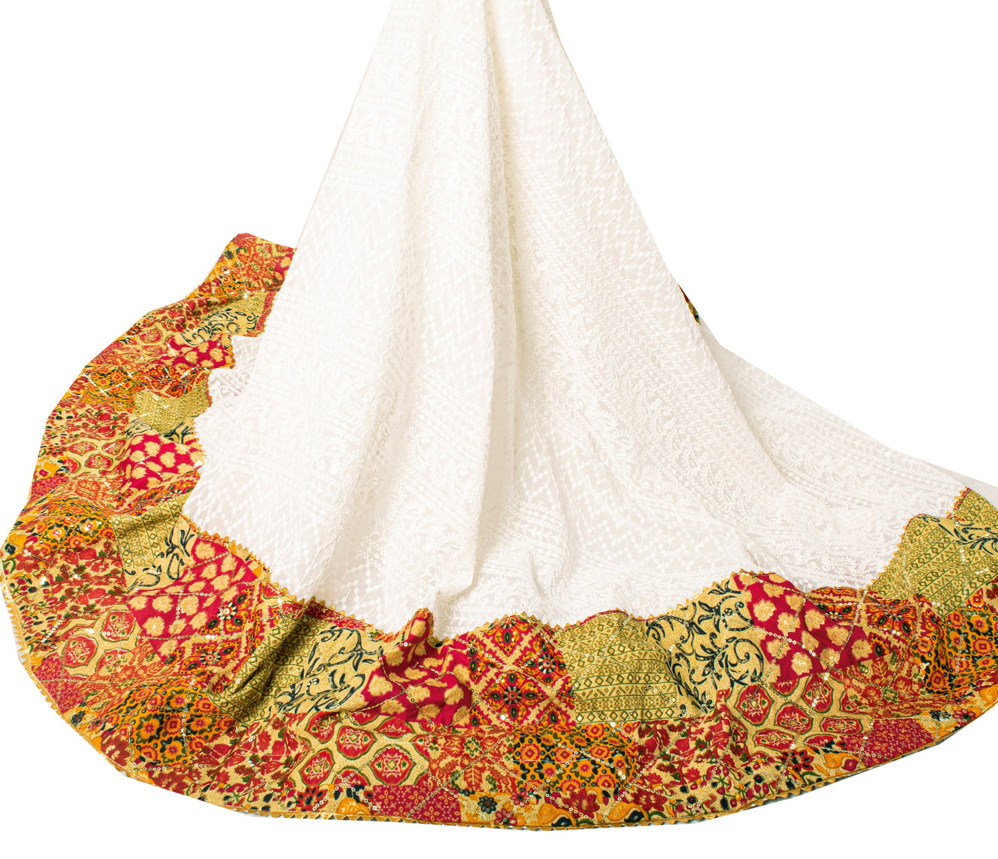 Sanskriti New White Georgette Skirt Choli Dupatta Set Hand Embroidery Chikankari