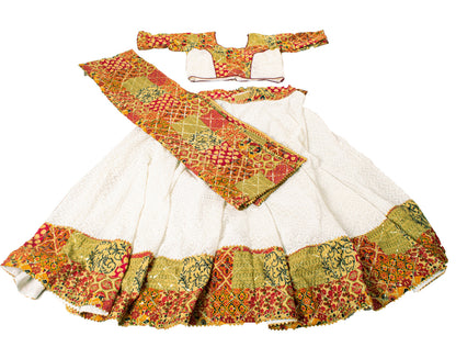 Sanskriti New White Georgette Skirt Choli Dupatta Set Hand Embroidery Chikankari