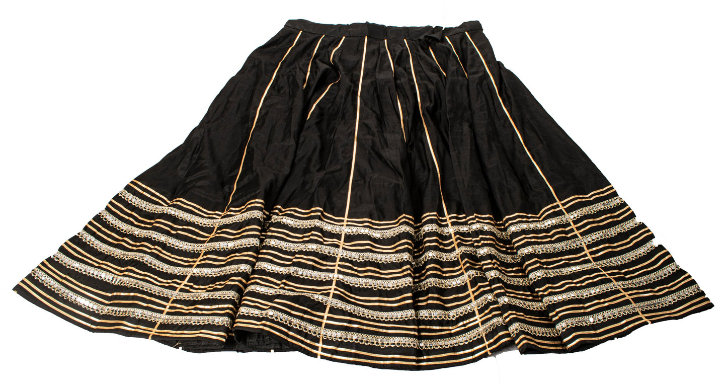 Sanskriti New Black Soft Art Silk Skirt Choli Set Gota Lace Embroidered Sequins