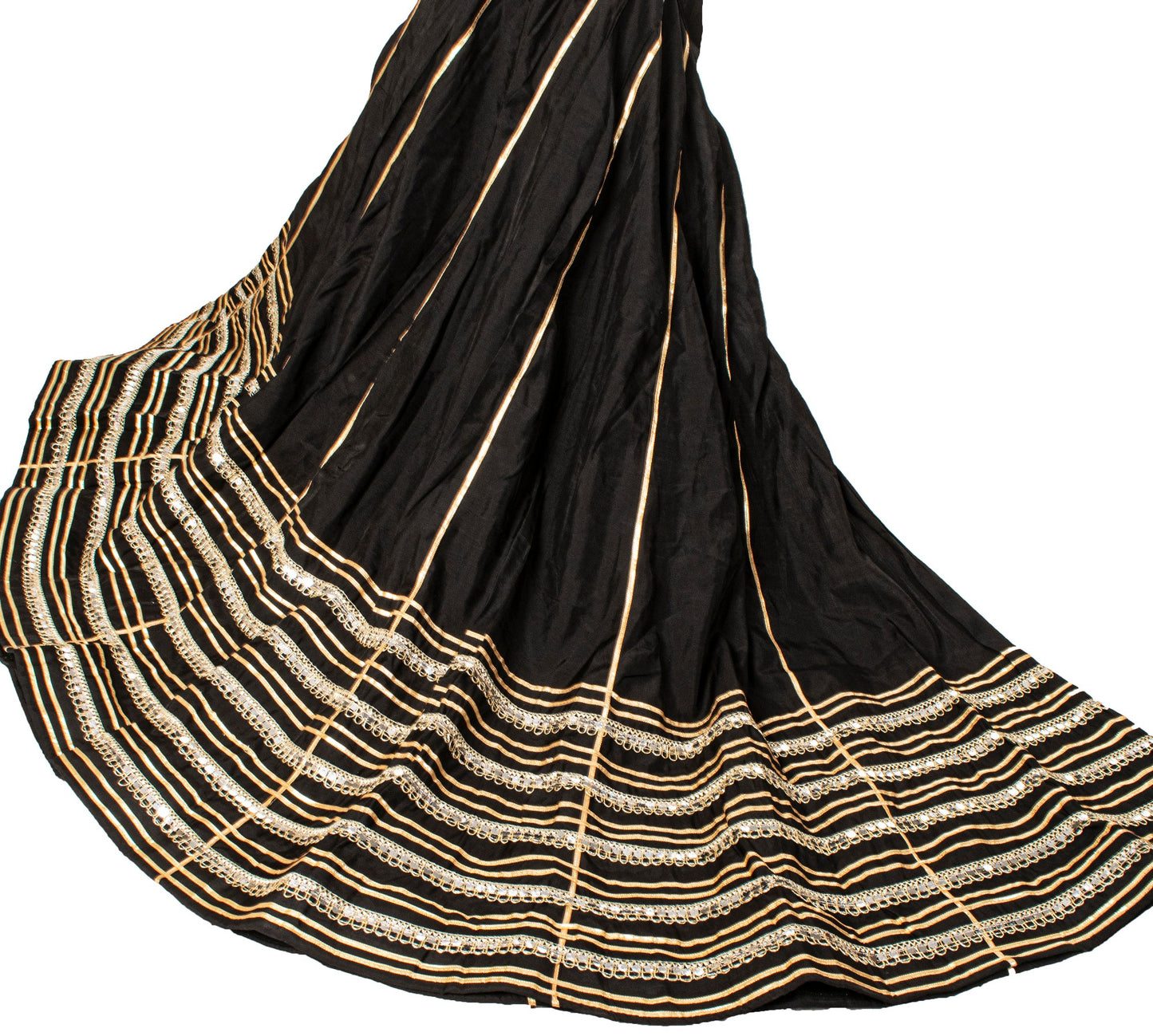 Sanskriti New Black Soft Art Silk Skirt Choli Set Gota Lace Embroidered Sequins