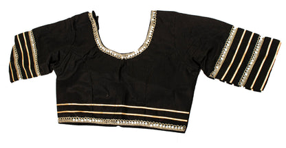 Sanskriti New Black Soft Art Silk Skirt Choli Set Gota Lace Embroidered Sequins