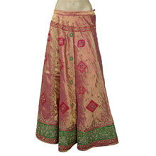 Load image into Gallery viewer, Vintage Indian Bollywood Women Long Skirt Hand Beaded Golden Pink M Size Lehenga
