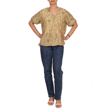 Load image into Gallery viewer, Sanskriti Vintage High Low Top V-Neck Pure Silk Floral Upcycled Blouse Free Size
