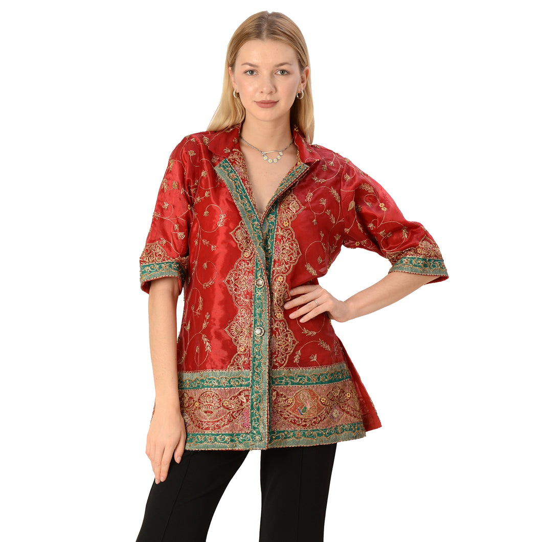 Limited Edition Sanskriti India Red Green Upcycled Blazer