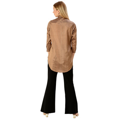Sanskriti Vintage Limited Edition Upcycled Pure Silk Brown Shirt