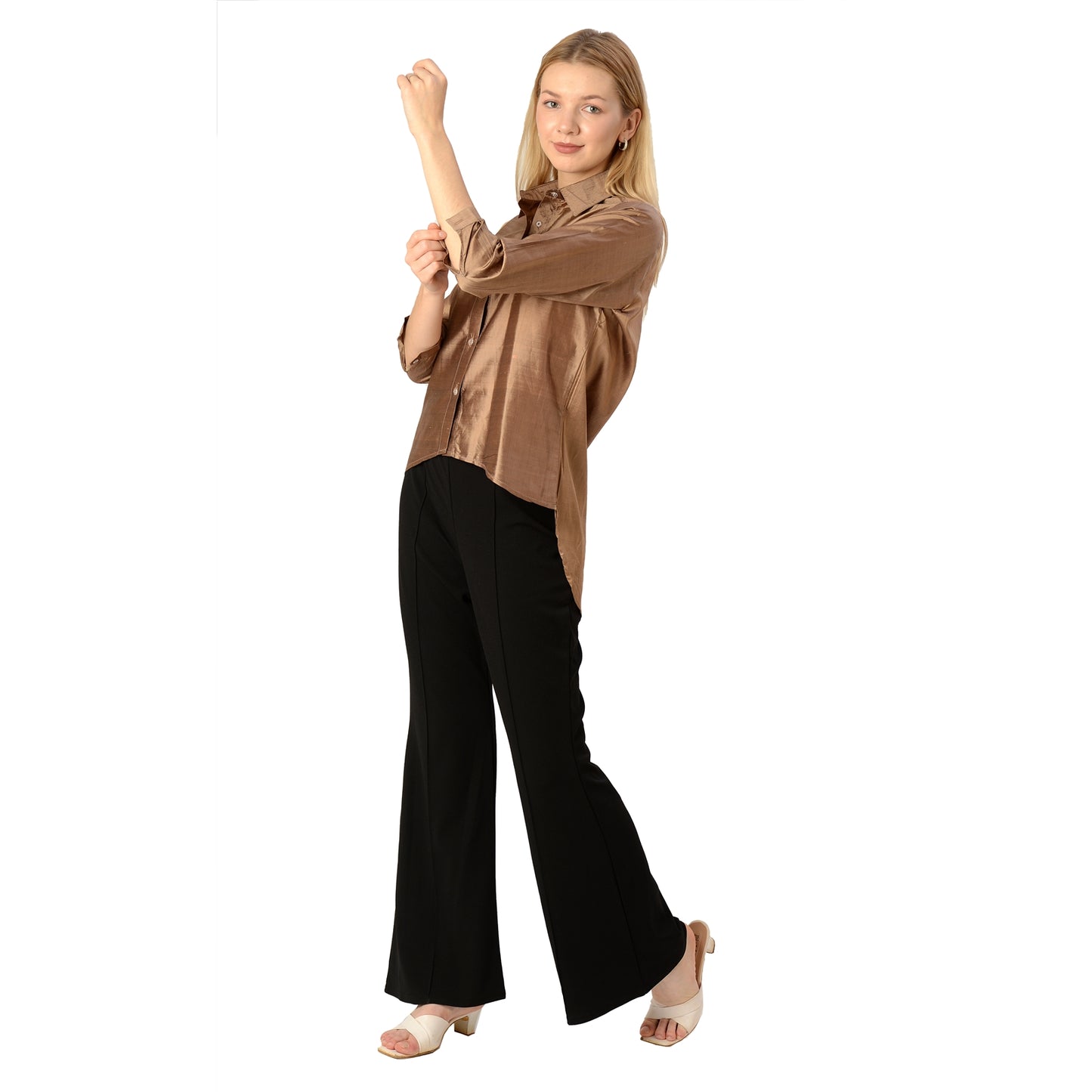 Sanskriti Vintage Limited Edition Upcycled Pure Silk Brown Shirt