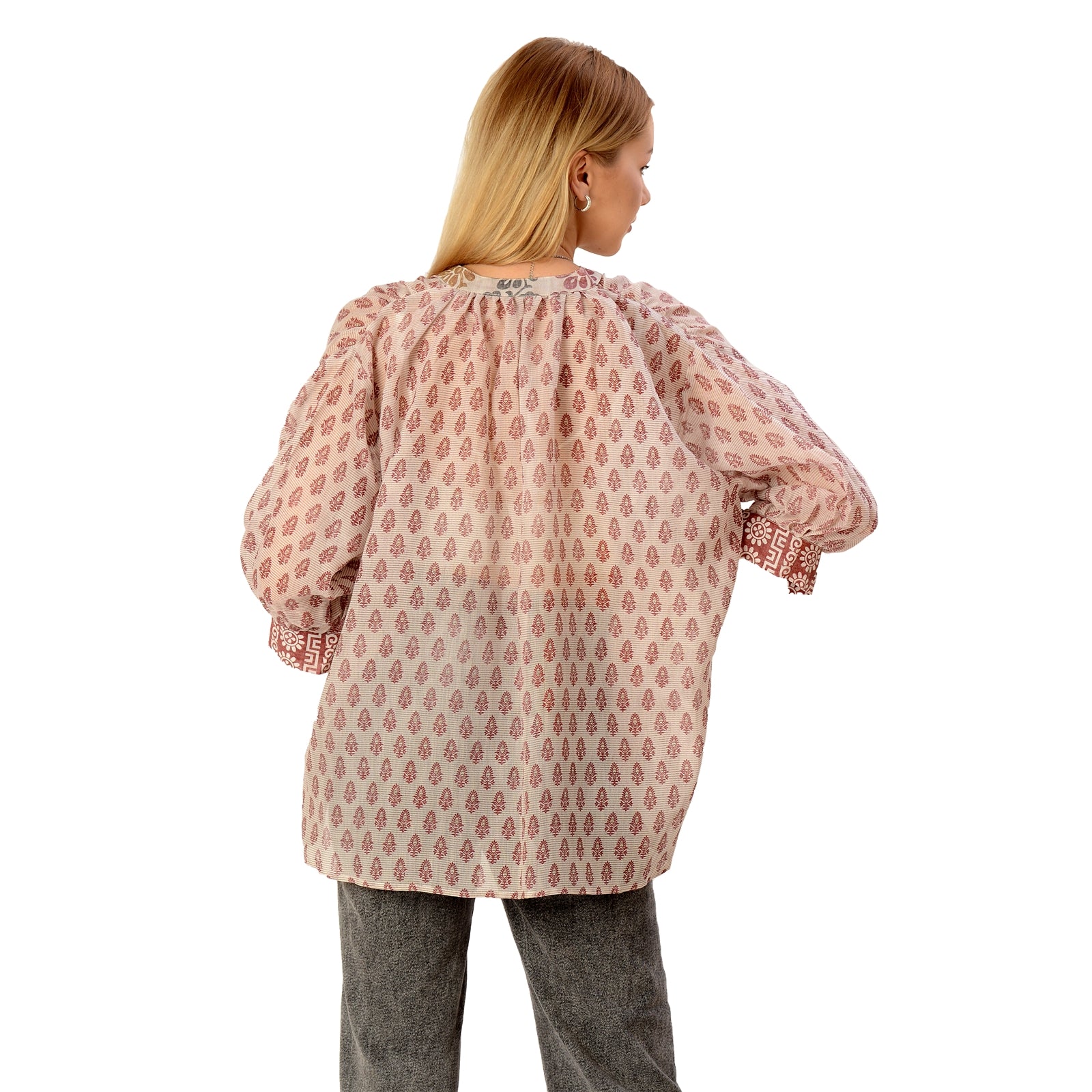 Sanskriti Vintage Sanskriti Vintage Limited Edition Loose White Shirt Upcycled Chanderi Cotton Sari