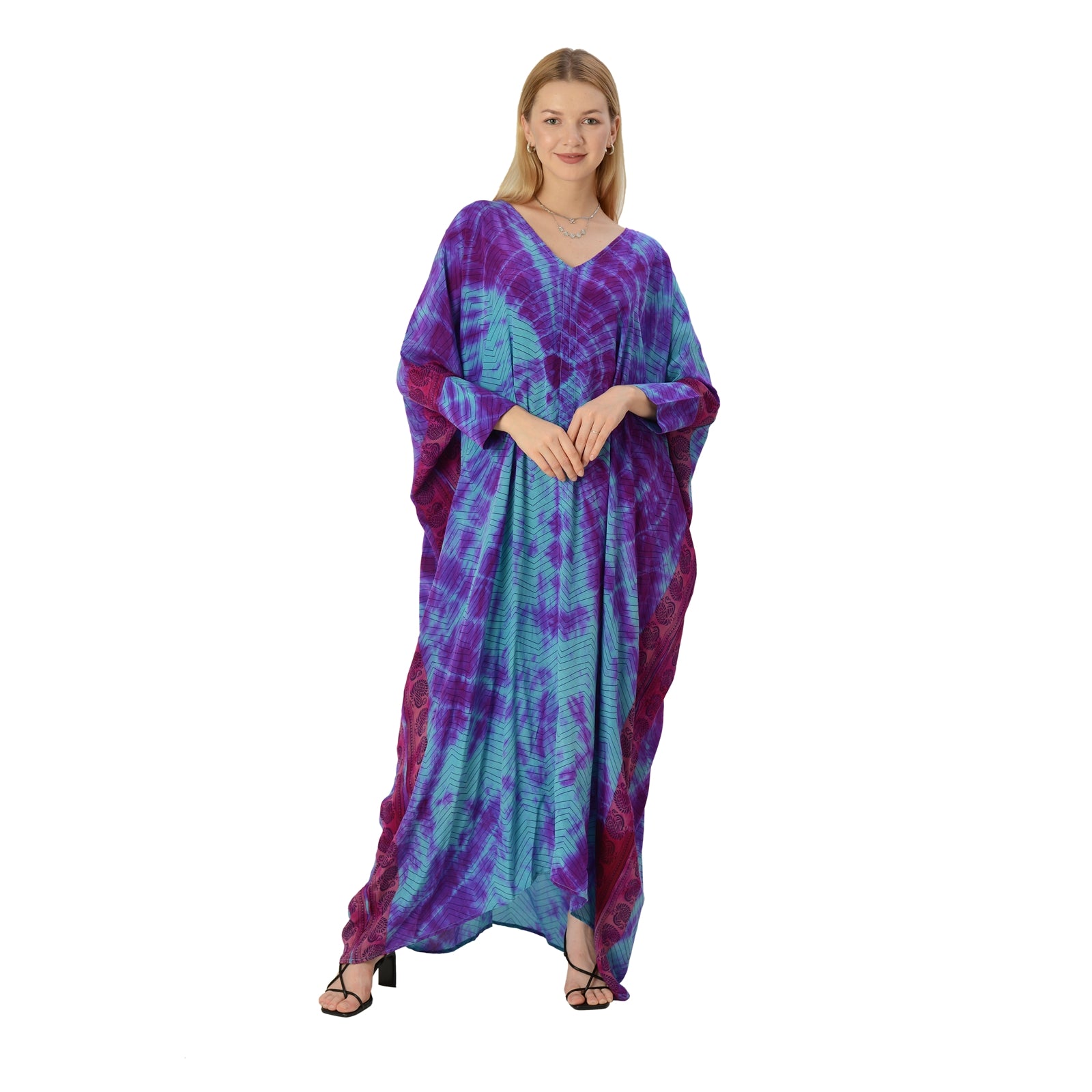 Sanskriti Vintage Limited Edition Hi Low Kaftan Upcycled Pure Crepe Si